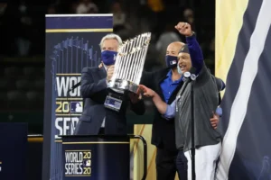 Los Angeles Dodgers celebrating 2020 World Series championship victory over Tampa Bay Rays