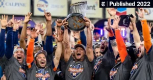 Houston Astros celebrating 2022 World Series championship victory over Philadelphia Phillies