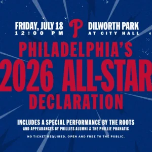 2026 MLB All-Star Game logo with Philadelphia skyline and semiquincentennial celebration elements