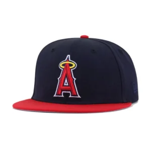 New Era Los Angeles Angels fitted hat navy, red, yellow, scarlet colorway - Angels Navy Scarlet 2002 Fitted Brings Championship Era Vibes