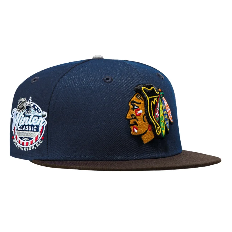 New Era Chicago Blackhawks fitted hat Navy, Brown colorway - New Era Drops Clean Blackhawks Fitted with 2015 Winter Classic Patch