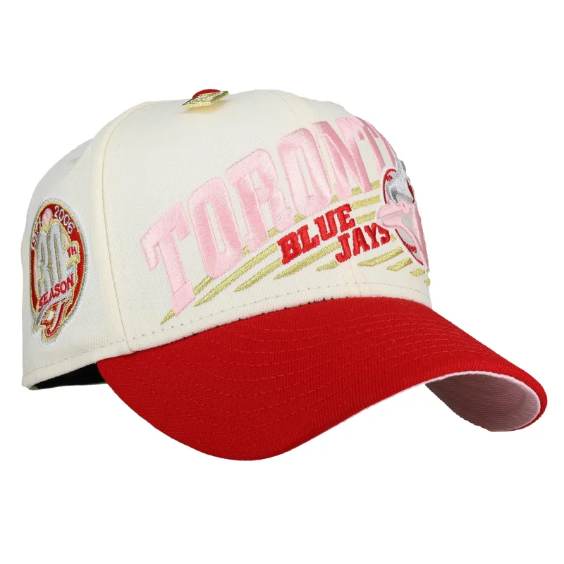 New Era Toronto Blue Jays fitted hat white, blue, pink colorway - 30th Anniversary Fitted: New Era’s Blue Jays Valentine’s Script Celebrates Three Decades