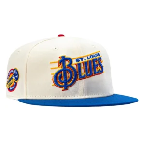 New Era St. Louis Blues fitted hat White, Royal colorway - New Era Drops Clean Blues Fitted with Throwback 1995 Logo