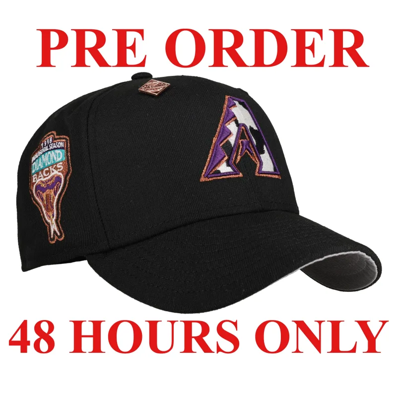 New Era Arizona Diamondbacks fitted hat black, grey colorway - 1998 Inaugural Season Fitted: New Era’s Metallic Cow Print Diamondbacks 59FIFTY