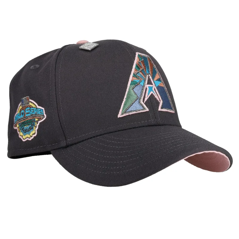 New Era Arizona Diamondbacks fitted hat grey, pink, graphite colorway - 2001 World Series Fitted: New Era’s Diamondbacks Championship Hat in Graphite Pink