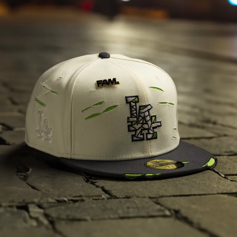 New Era Los Angeles Dodgers fitted hat grey, green, cream colorway - New Era Dodgers Fitted Features Wild Mummified Cream and Neon Green UV Design