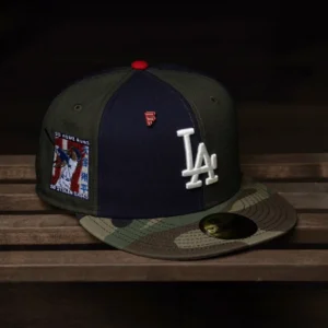 New Era Los Angeles Dodgers fitted hat navy, grey, olive colorway - Dodgers Drop Fresh Navy Olive Fitted with Pinwheel Grey UV