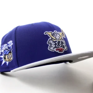 New Era Los Angeles Dodgers fitted hat Royal Blue Gray Gray Under Brim colorway - Dodgers Drop Fire Japanese Samurai Fitted with Ohtani Patch