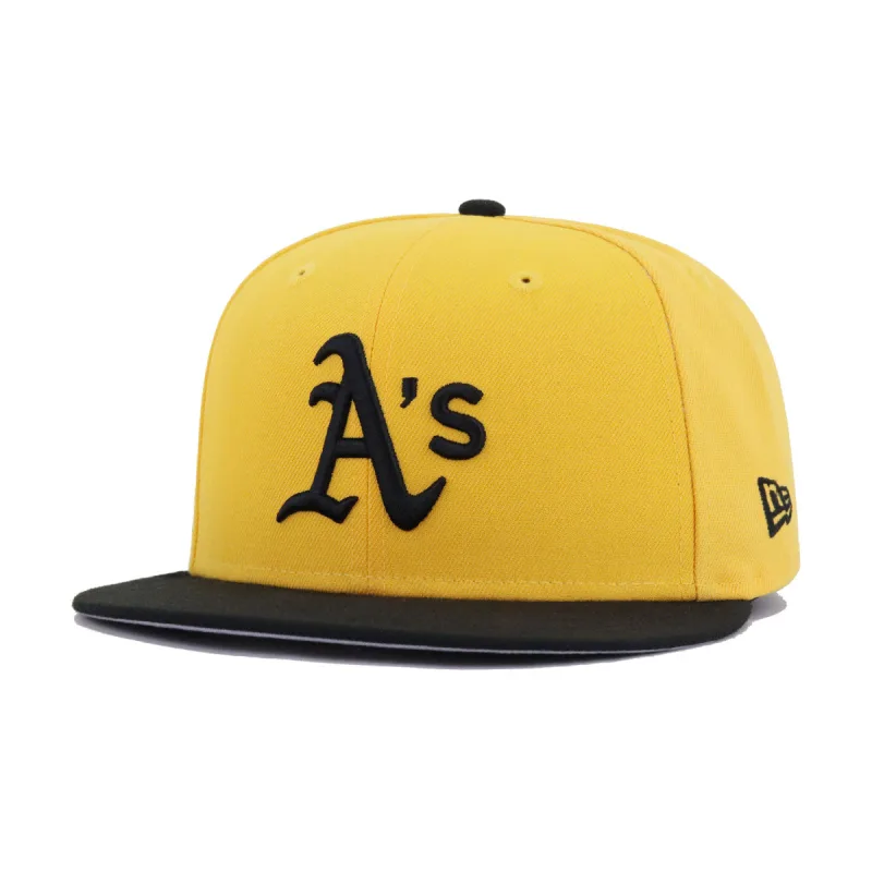 New Era Oakland Athletics fitted hat black, yellow, gold colorway - Oakland Athletics Drop Clean Black and Gold Fitted for the Bay Area
