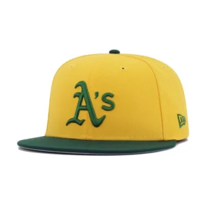 New Era Oakland Athletics fitted hat green, yellow, gold colorway - Oakland Athletics Drop Clean Reverse Fitted in Gold and Green