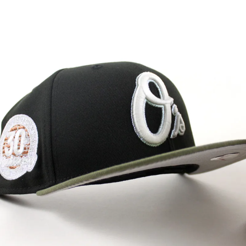 New Era Baltimore Orioles fitted hat Black Olive Green Gray Under Brim colorway - Iron Man Legacy Fitted: New Era’s Orioles 30th Anniversary Tribute to Cal Ripken’s Record