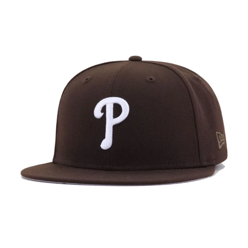 New Era Philadelphia Phillies fitted hat brown colorway - Century of Phillies History Fitted: New Era’s Burnt Wood 100th Anniversary Drop