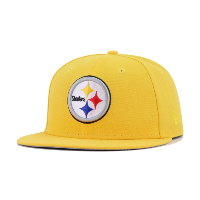 New Era Pittsburgh Steelers fitted hat black, red, blue, yellow, gold, silver colorway - Pittsburgh Steelers Gold Fitted Brings Championship Vibes