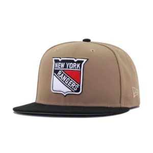 New Era New York Rangers fitted hat black, red, brown, tan colorway - Rangers Drop Clean Khaki Black Fitted with Military-Inspired Colorway