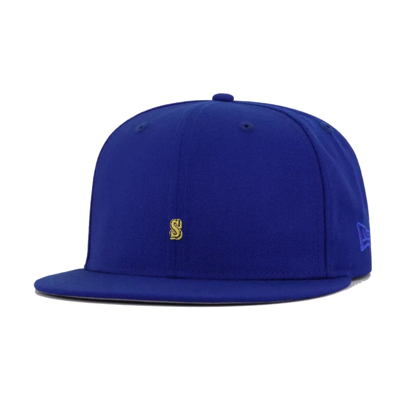 New Era Seattle Mariners fitted hat blue, yellow, royal colorway - New Era Seattle Mariners Light Royal Blue Fitted Drops in Super Micro Fabric