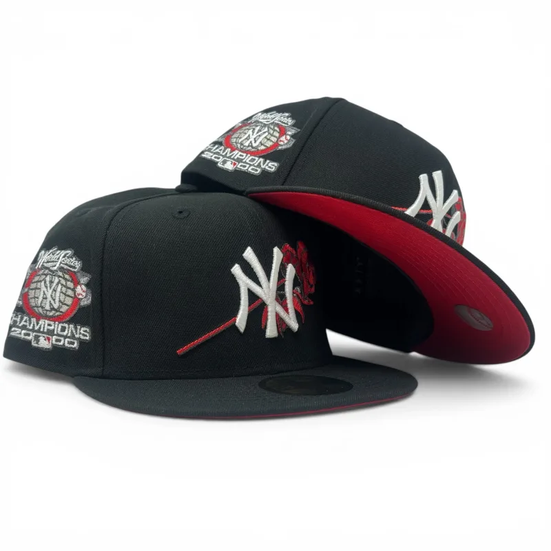 New Era New York Yankees fitted hat black, red colorway - Subway Series Fitted: New Era’s 2000 World Series Yankees Championship Hat with Floral Twist
