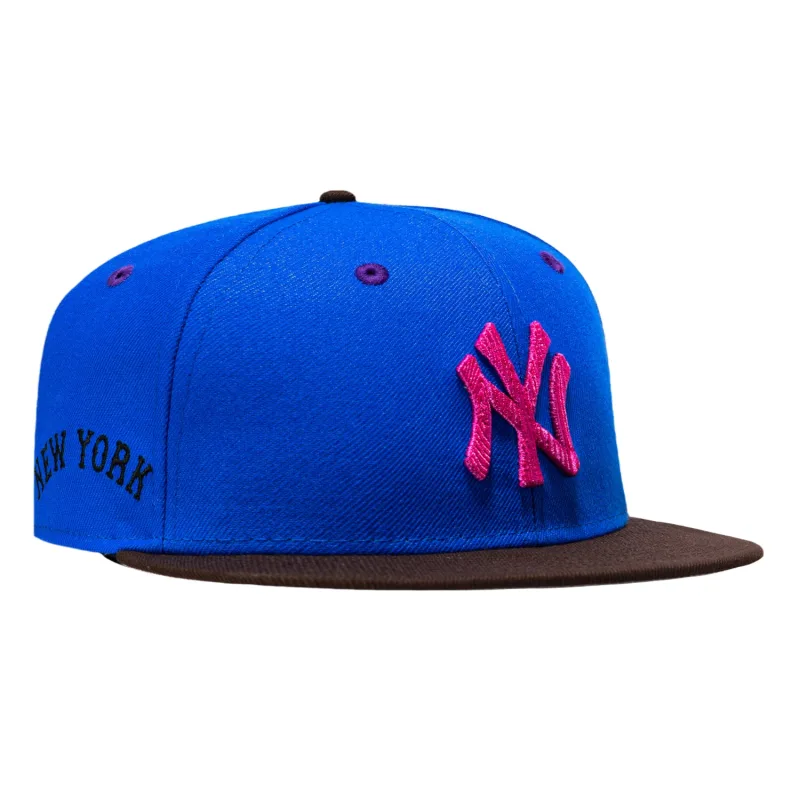 New Era New York Yankees fitted hat Royal, Brown, Magenta colorway - New Era Yankees Script Fitted Brings Bold Royal and Magenta Vibes