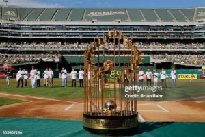 Oakland Athletics celebrating 1989 World Series championship sweep over San Francisco Giants