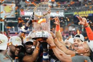 Houston Astros celebrating their 2022 World Series championship victory over Philadelphia Phillies