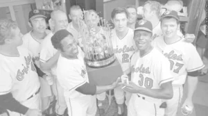 Cal Ripken Jr. celebrating breaking Lou Gehrig's consecutive games record at Camden Yards September 6 1995