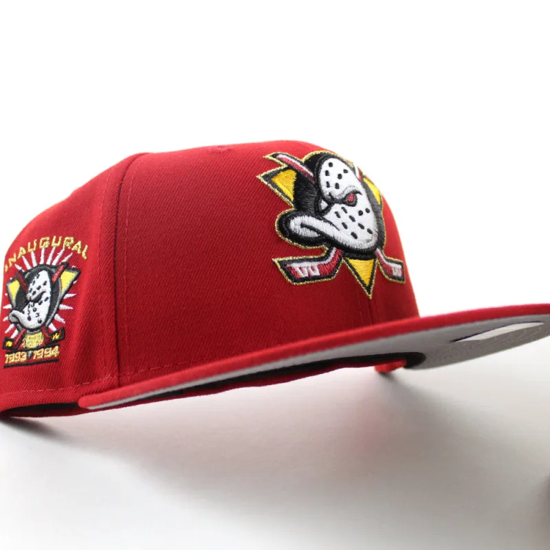 New Era Anaheim Ducks fitted hat Scarlet Red Gray Under brim colorway - Disney Magic on Ice Fitted: New Era’s Anaheim Ducks Inaugural Season 59FIFTY