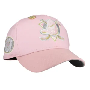 New Era Anaheim Ducks fitted hat grey, pink, silver colorway - New Era Drops Nostalgic Anaheim Mighty Ducks Fitted in Pink Metallic Colorway
