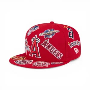 New Era Los Angeles Angels fitted hat gray, red colorway - Angels Fitted Gets Bold All-Over Logo Treatment in Fresh Gray and Red