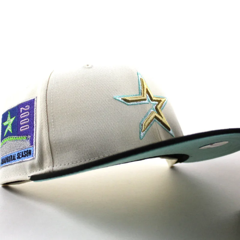 New Era Houston Astros fitted hat Chrome White Black Turquoise Under Brim colorway - Astros Anniversary Fitted: New Era Celebrates 45 Years of Houston Baseball History