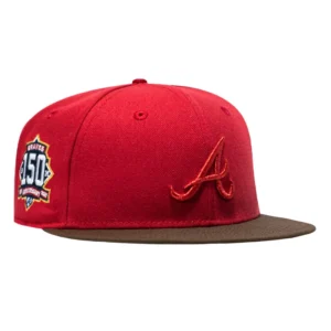 New Era Atlanta Braves fitted hat Red, Brown colorway - Six Decades Strong Fitted: New Era’s Atlanta Braves 150th Anniversary Red and Brown 59FIFTY