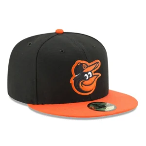 New Era Baltimore Orioles fitted hat Black, Orange colorway - Baltimore Orioles Road Fitted Drops in Classic Black and Orange