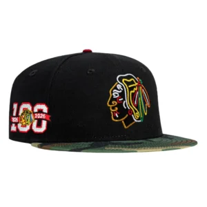 New Era Chicago Blackhawks fitted hat Black, Camo colorway - Century of Champions Fitted: New Era’s Blackhawks 100th Anniversary Patch Drops in Black Camo