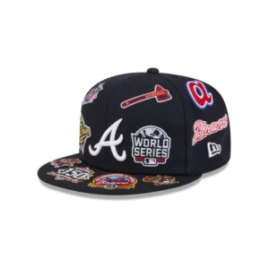 New Era Atlanta Braves fitted hat navy, gray, blue colorway - New Era Drops Clean Atlanta Braves Fitted with All Over Logo Design