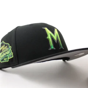 New Era Milwaukee Brewers fitted hat Black Gray Under Brim colorway - 1957 World Series Fitted: New Era Drops Milwaukee Brewers Championship Tribute