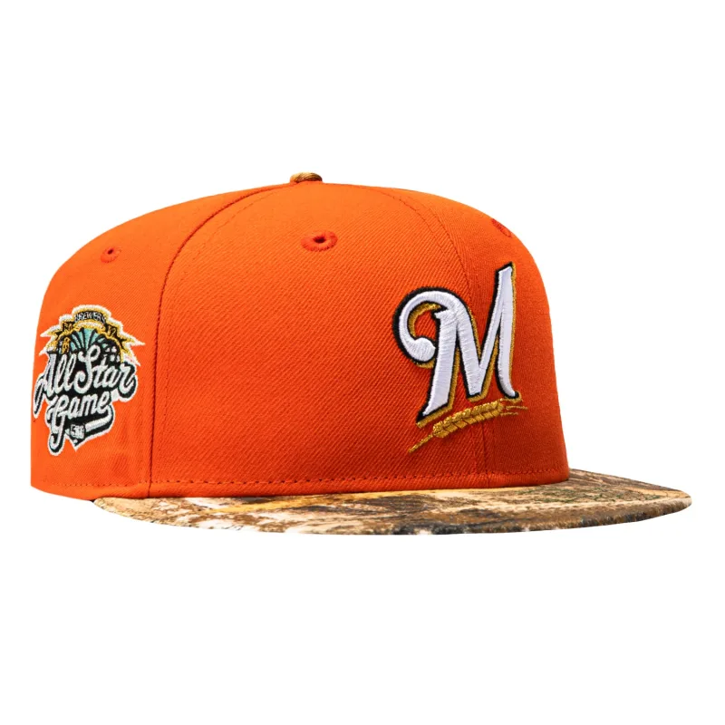 New Era Milwaukee Brewers fitted hat Orange, Realtree colorway - Tie Game Fitted: New Era’s Brewers 2002 All-Star Game Hat in Orange Realtree