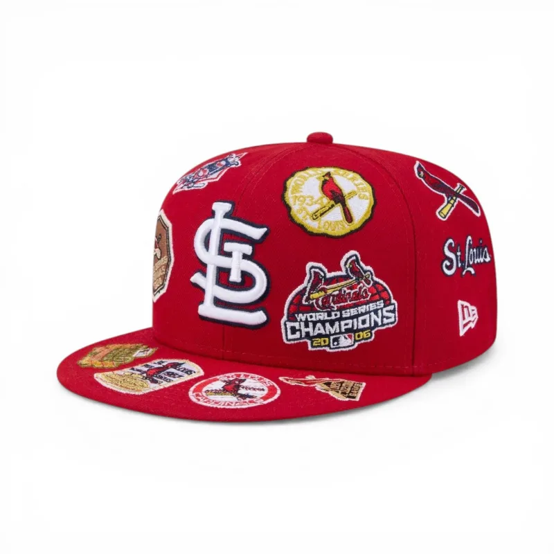 New Era St. Louis Cardinals fitted hat gray, red, cardinal colorway - New Era Drops Cardinals All-Over Logo Fitted in Clean Gray and Red