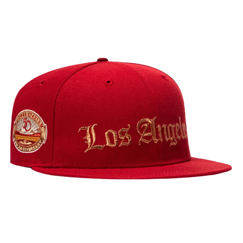 New Era Los Angeles Dodgers fitted hat Cardinal, Brick colorway - Stadium Legacy Fitted: New Era’s Rotten Apple Dodgers 50th Anniversary Cardinal Tribute