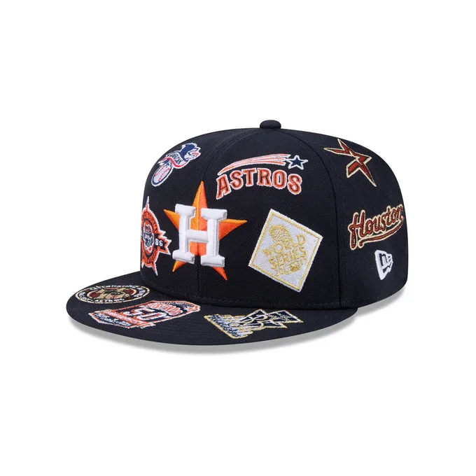 New Era Houston Astros fitted hat navy, gray, blue colorway - New Era Drops Clean Houston Astros All Over Logo Fitted in Navy and Gray