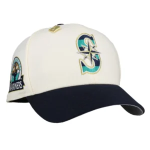 New Era Seattle Mariners fitted hat navy, white, grey colorway - Mariners Milestone Fitted: New Era’s 30th Anniversary White/Navy Metallic Tribute