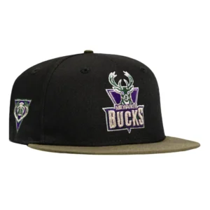 New Era Milwaukee Bucks fitted hat Black, Olive colorway - New Era Drops Clean Milwaukee Bucks Fitted with Retro 1993 Patch