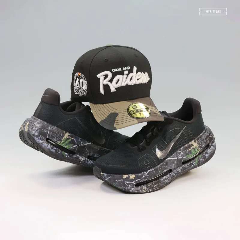 New Era Las Vegas Raiders fitted hat - Raider Nation Anniversary Fitted: New Era’s 60th Anniversary Retro Script GITD Woodland Camo Celebrates Franchise Legacy