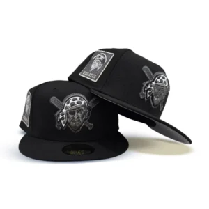 New Era Pittsburgh Pirates fitted hat black, gray colorway - Pittsburgh Pirates Black and Gray Fitted Drops with Side Patch Detail