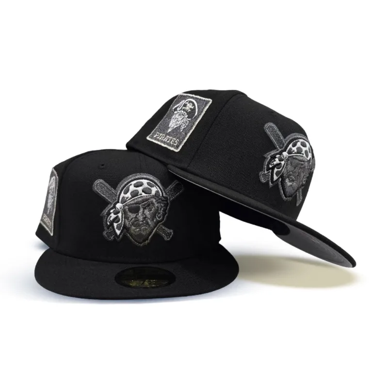 New Era Pittsburgh Pirates fitted hat black, gray colorway - Pittsburgh Pirates Black and Gray Fitted Drops with Side Patch Detail