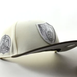 New Era Las Vegas Raiders fitted hat Chrome White Walnut Brown Gray Under Brim colorway - Silver State Success Fitted: New Era Celebrates Raiders’ 60th Anniversary with Chrome White Collection