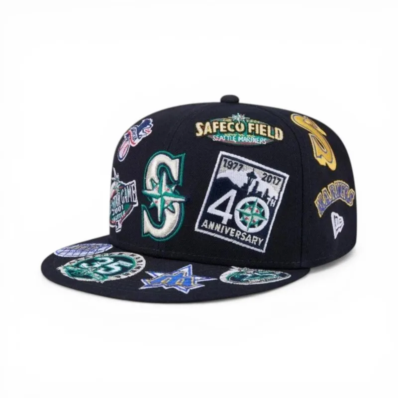New Era Seattle Mariners fitted hat navy, gray, blue colorway - New Era Drops Clean Seattle Mariners Fitted with All-Over Logo Design