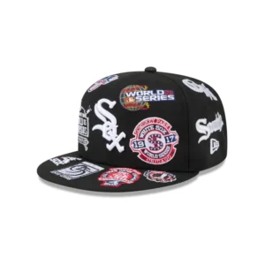 New Era Chicago White Sox fitted hat black, white, gray colorway - New Era Drops Bold White Sox Fitted with All-Over Logo Design