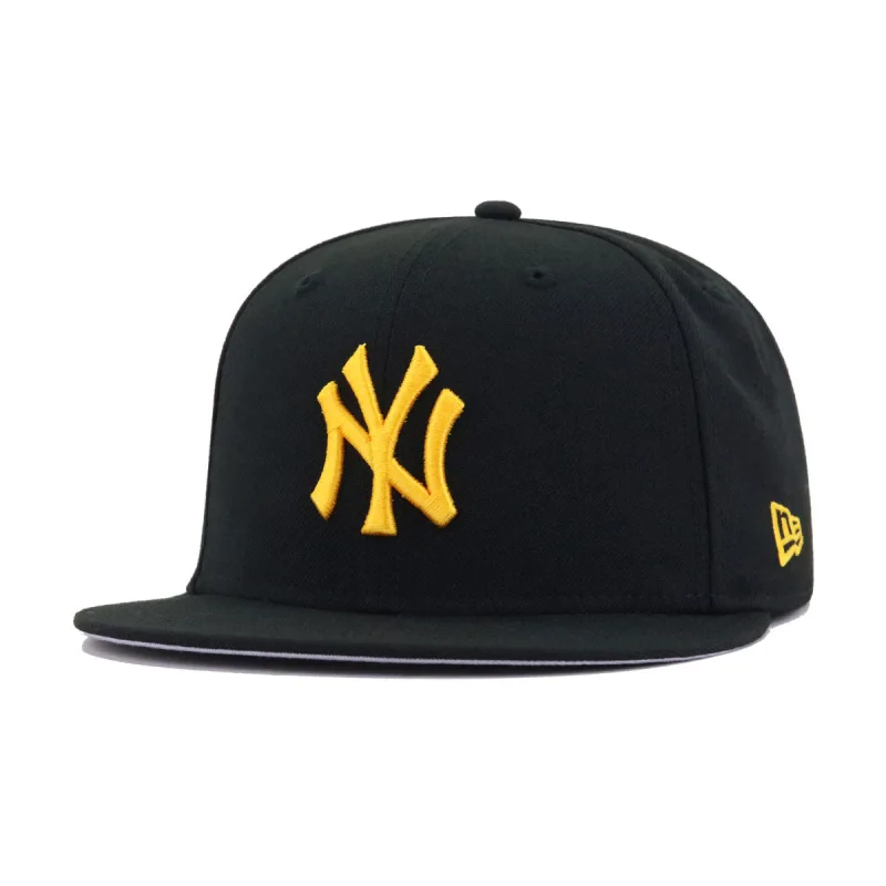 New Era New York Yankees fitted hat black, yellow colorway - Yankees Drop Fire Black SHAOLIN Fitted with Staten Island Ferry Graphics