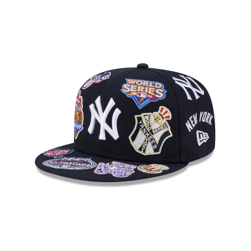 New Era New York Yankees fitted hat navy, gray, blue colorway - New Era Drops All-Over Logo Yankees Fitted in Navy and Gray