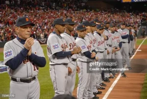 Detroit Tigers 2006 World Series team celebration after reaching championship