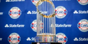 Chicago Cubs celebrating 2016 World Series championship victory at Progressive Field