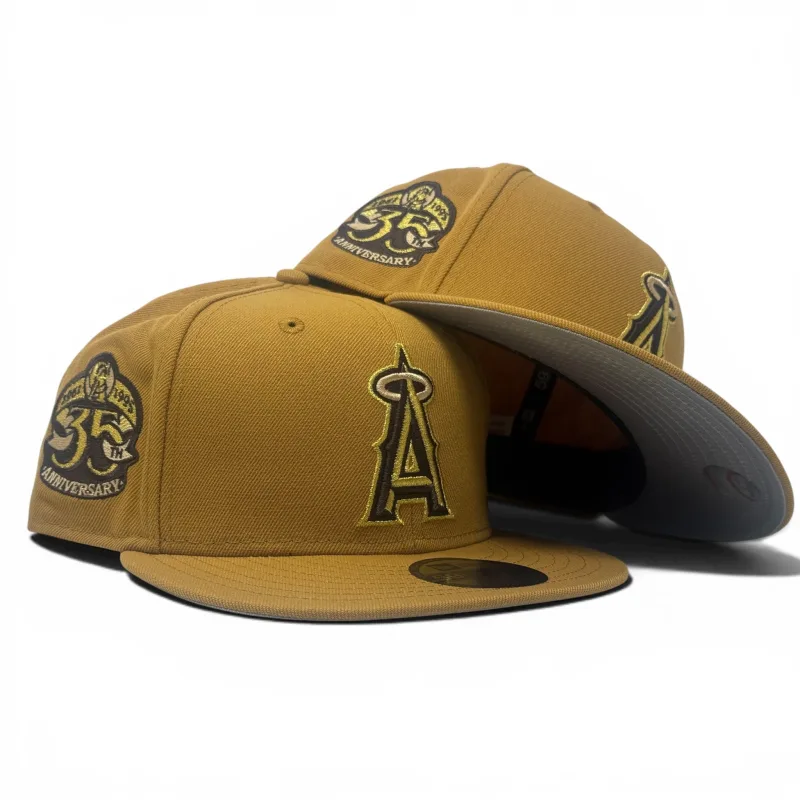 New Era Los Angeles Angels fitted hat wheat colorway - Angels 35th Anniversary Fitted: New Era Drops Wheat Timberland Pack Tribute